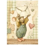 Papier ryżowy A6 Stamperia Cozy Family DFSA6X14 - zestaw 8 sztuk, myszka z listem