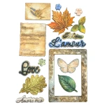 Foremka silikonowa A5 Stamperia Flowers and Poems KACMA623 - liście, napisy, listy , motyl, ramka