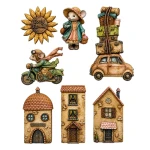 Foremka silikonowa A5 Stamperia Cozy Family KACMA6254 - myszki, domki, auto z walizkami, myszka na motorze, słońce