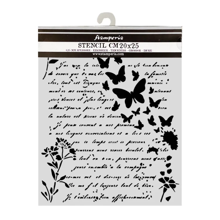 Szablon Stamperia 20x25 cm "Flowers and Poems" KSTD220 - pismo, motyle