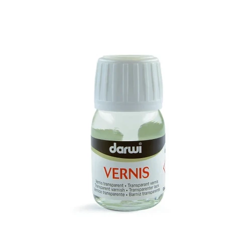 Darwi Vernis Satin 30 ml - lakier satynowy ochronny na bazie alkoholu. Idealny do FIMO, Cernitu, gliny, gipsu i farb akrylowych. Tworzy trwałą, transparentną powłokę zabezpieczając gotowe prace.