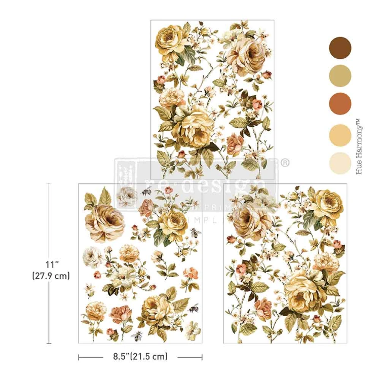 Middy Transfers® Belle Époque Blooms  Prima -  transfer rub-on zawierający 3 arkusze, każdy o wymiarach 29,7 x21,5 cm. Motywy: róże, różane gałązki, ukwiecone gałązki z listkami. Kod produktu: 678098