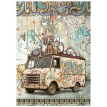 Papier ryżowy A6 Stamperia Furry Friends DFSA6X15 - zestaw 8 sztuk, pieski, kotki, auto truck