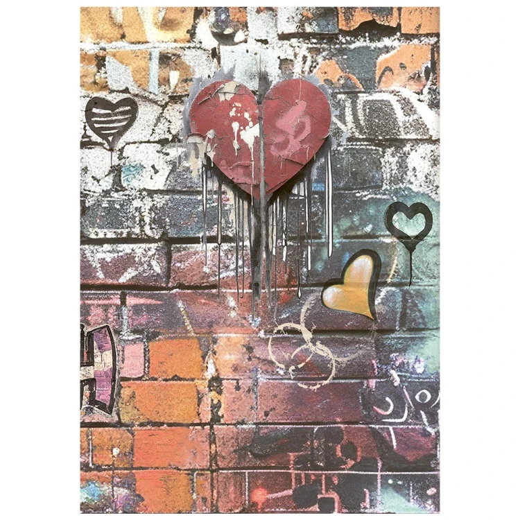 Papier ryżowy A6 Stamperia Furry Friends DFSA6X15 - zestaw 8 sztuk, graffiti, ceglana ściana