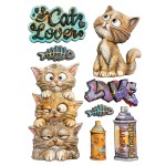 Foremka silikonowa A5 Stamperia "Furry Friends 2" KACMA626 - kotki, napisy, szkielet rybki, gotowe pomalowane odlewy