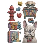 Foremka silikonowa A5 Stamperia "Furry Friends 2" KACMA627 - piesek, buldog, napisy, hydrant, gotowe pomalowane napisy