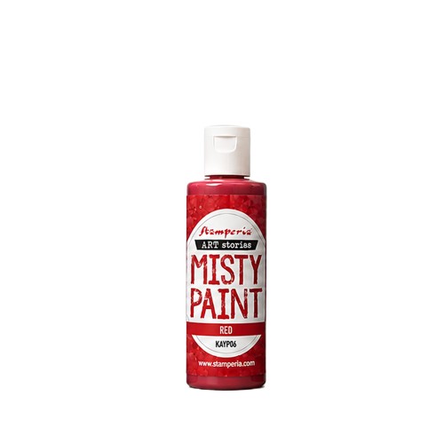 Farba akrylowa Misty Paint marki Stamperia 60 ml, kolor Red. Idealna do tworzenia efektów przenikania, rozmycia i subtelnych przejść tonalnych za pomocą wody. Sprawdzi się technikach mixedmedia, decoupage, DIY. Kod KAYP06.