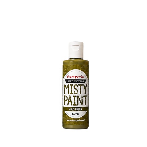 Farba akrylowa Misty Paint marki Stamperia 60 ml, kolor Moss Green. Idealna do tworzenia efektów przenikania, rozmycia i subtelnych przejść tonalnych za pomocą wody. Sprawdzi się technikach mixedmedia, decoupage, DIY. Kod KAYP10.