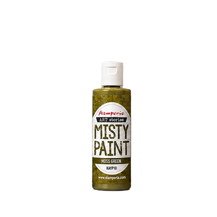 Farba akrylowa Misty Paint marki Stamperia 60 ml, kolor Moss Green. Idealna do tworzenia efektów przenikania, rozmycia i subtelnych przejść tonalnych za pomocą wody. Sprawdzi się technikach mixedmedia, decoupage, DIY. Kod KAYP10.
