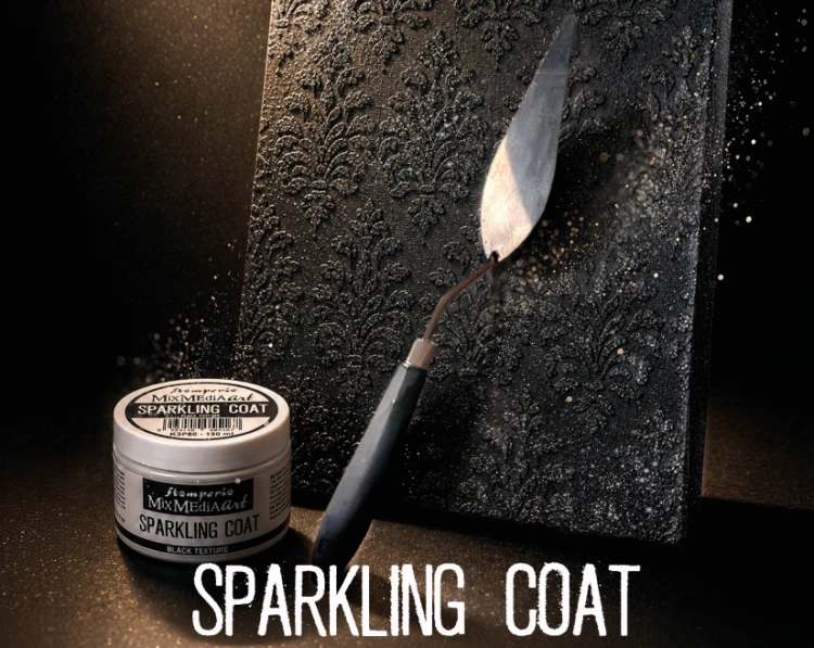 Sparkling Coat Stamperia 150 ml K3P80 - pasta strukturalna brokatowa czarna. Gotowy efekt.