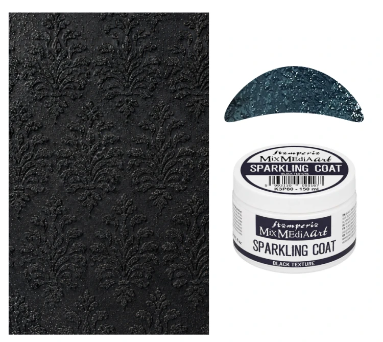 Sparkling Coat Stamperia 150 ml K3P80 - pasta strukturalna brokatowa czarna