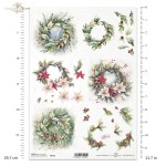 Papier ryżowy ITD Collection R2433, A4 - wianki z otrokrzewu, poisencji, elementy 3D