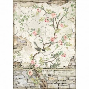 STAMPERIA PAPIER RYŻOWY A4 HOUSE OF ROSES PTASZEK GAŁĄŹ