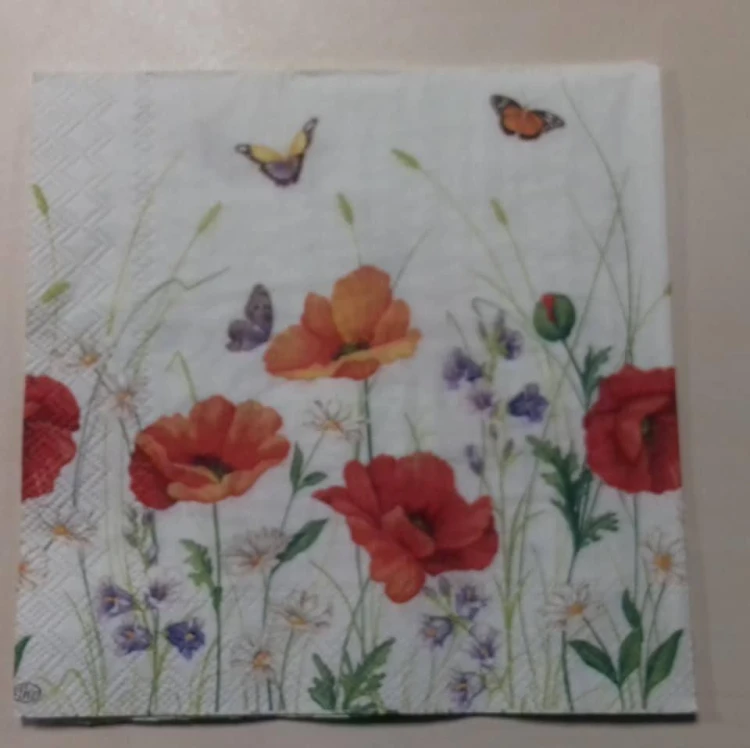 serwetka do decoupage,  maki, łąka, kwiaty