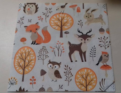 SERWETKA DODECOUPAGE, ZWIERZĘTA, LAS, lis, jeleń wiewiórka jesień