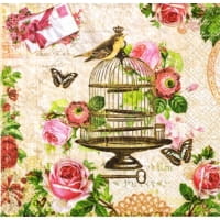serwetka do decoupage  kwiaty róże klatka ptaki