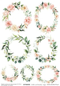 Papier ryżowy do decoupage - wianki z kwiatami- ST0055 